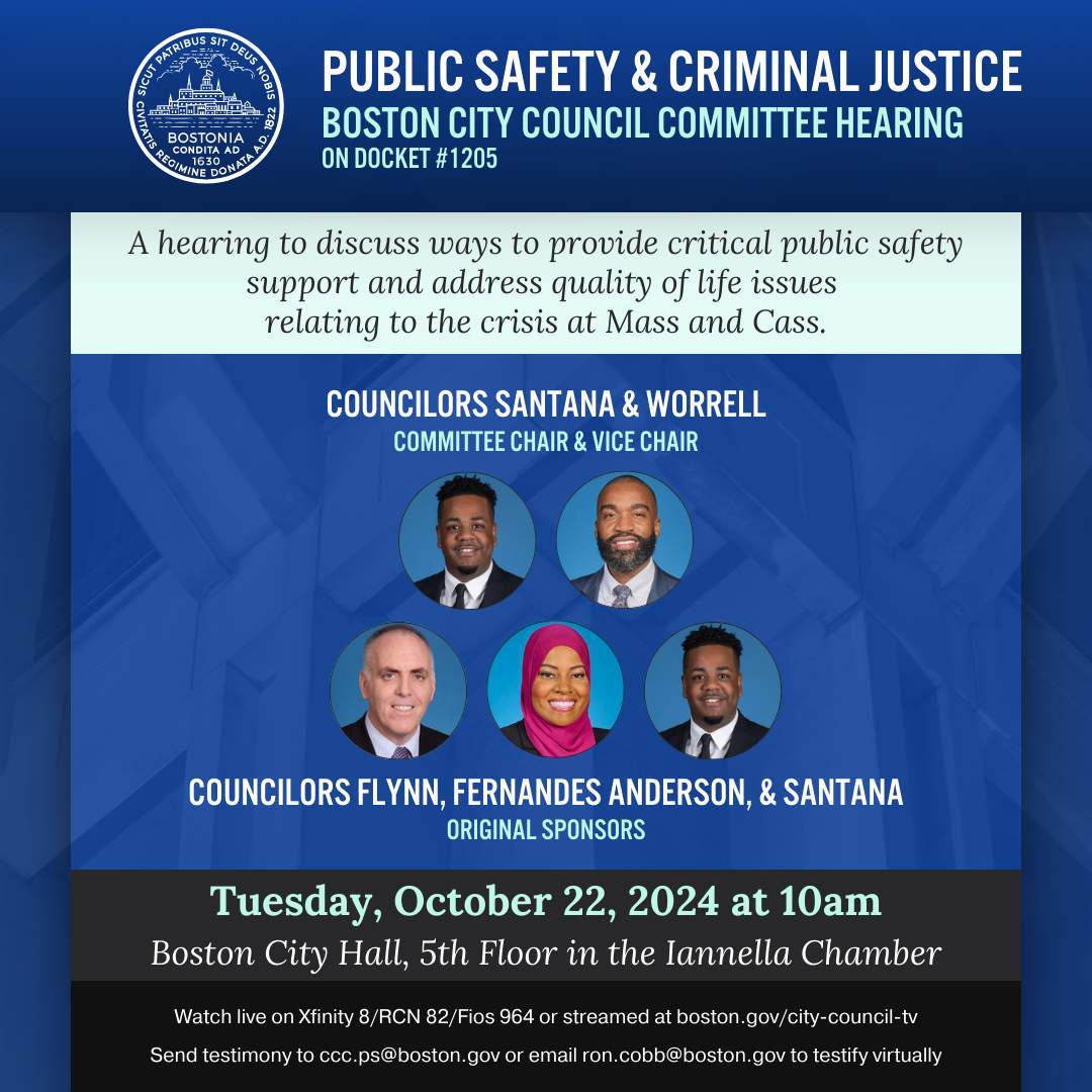 Hearing to discuss ways to provide critical public safety support and address quality of life issues relating to the crisis at Mass &amp; Cass on Tues, 10/22/24 at 10am
